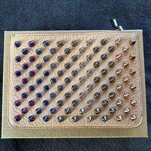 Christian Louboutin Loubiposh Mini Leather Coin Purse Wallet Spiked Used